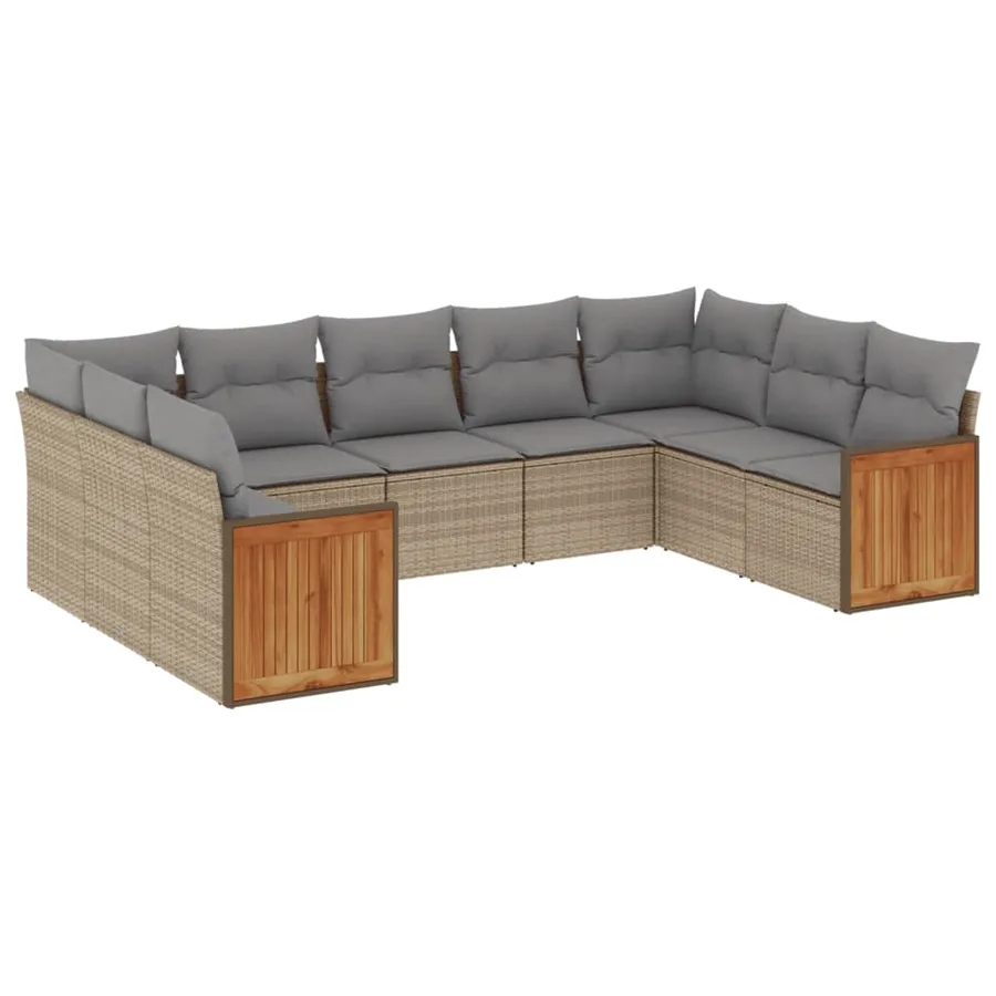 Salon de jardin avec coussins 9 pcs beige résine tressée - 2