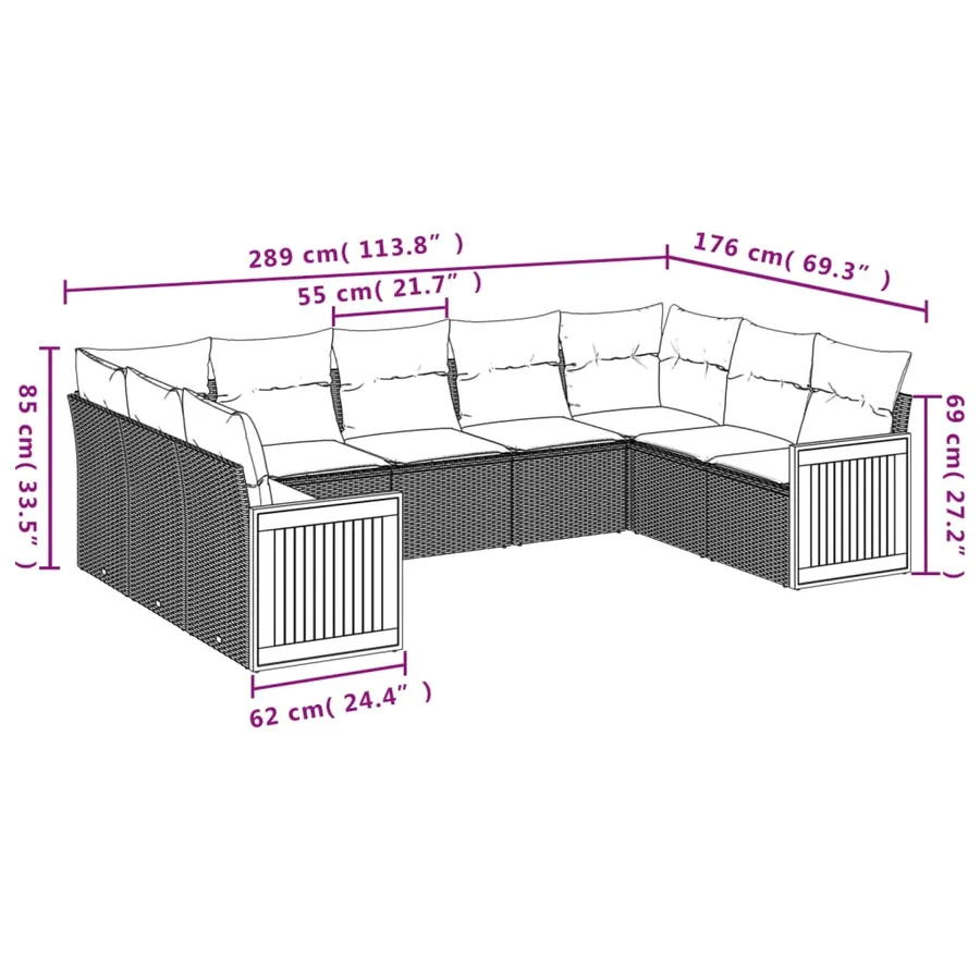 Salon de jardin avec coussins 9 pcs beige résine tressée - 3