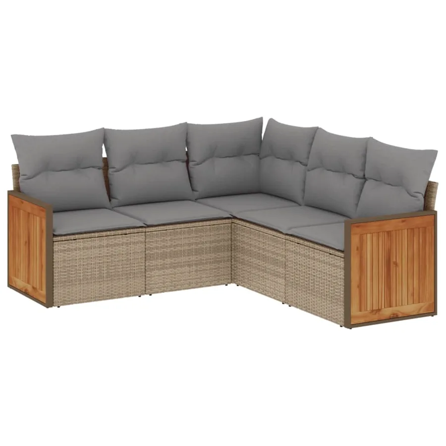 Salon de jardin avec coussins 5 pcs beige résine tressée - 2