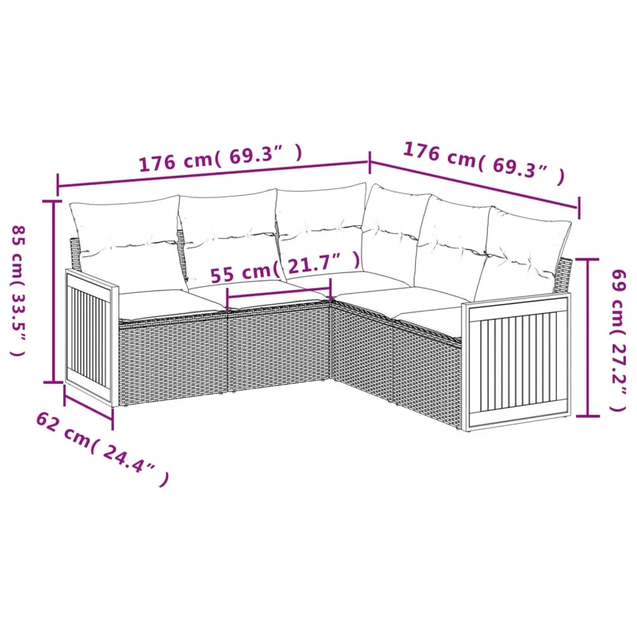 Salon de jardin avec coussins 5 pcs beige résine tressée - 3