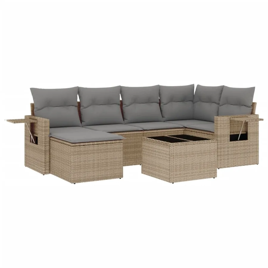 Salon de jardin avec coussins 7 pcs beige résine tressée - 2
