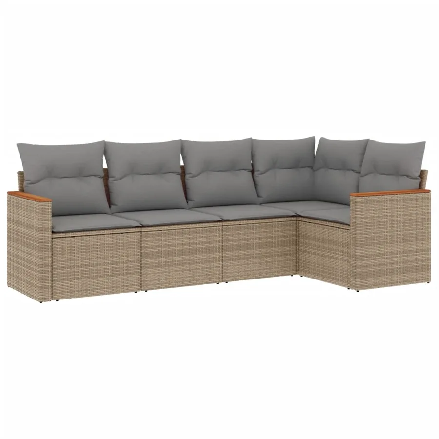 Salon de jardin avec coussins 5 pcs beige résine tressée - 2