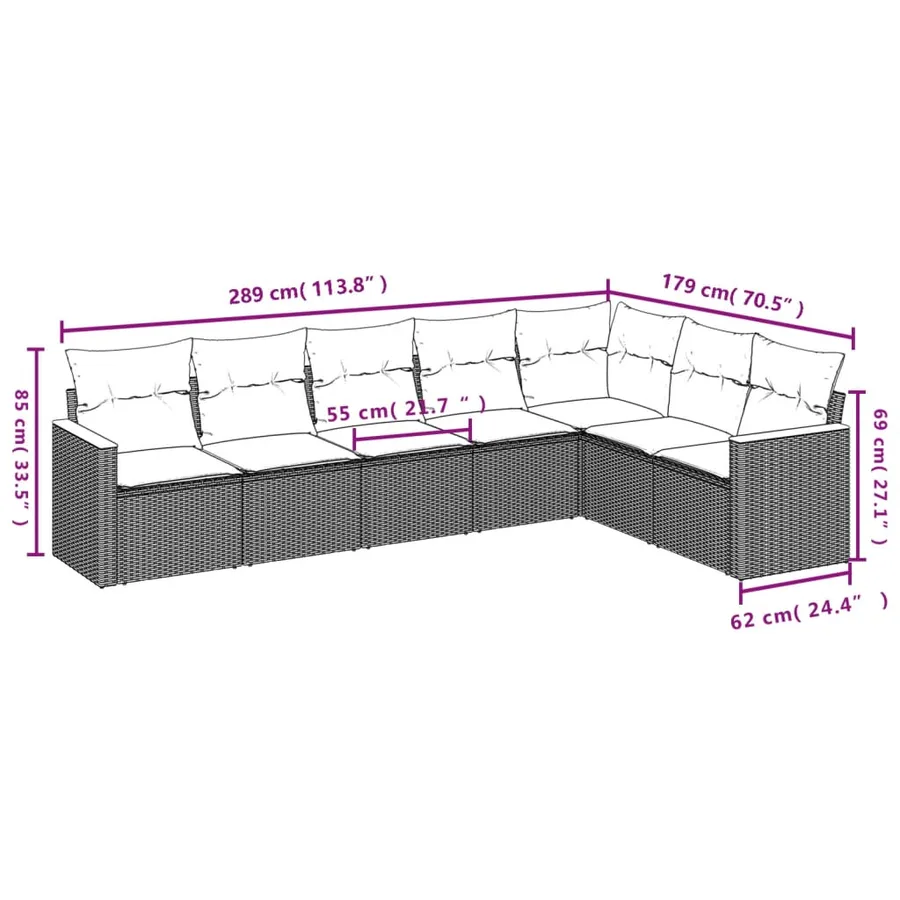Salon de jardin avec coussins 7 pcs beige résine tressée - 3
