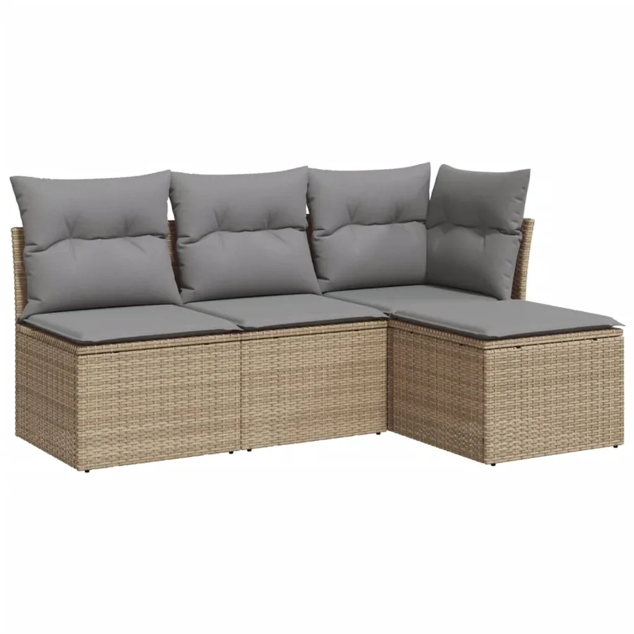 Salon de jardin avec coussins 4 pcs beige résine tressée - 2