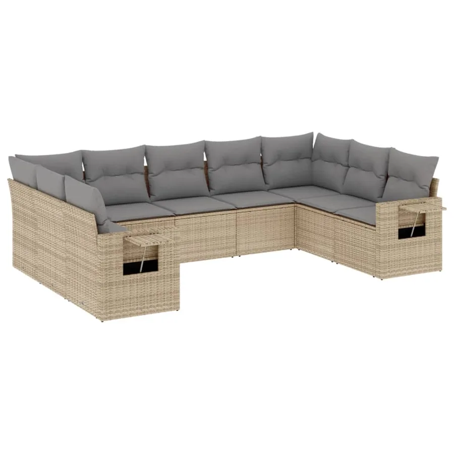 Salon de jardin avec coussins 9 pcs beige résine tressée - 2
