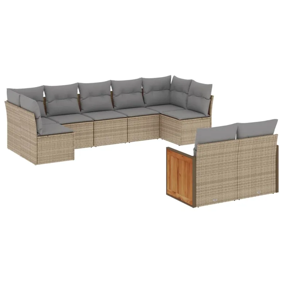 Salon de jardin avec coussins 9 pcs beige résine tressée - 2