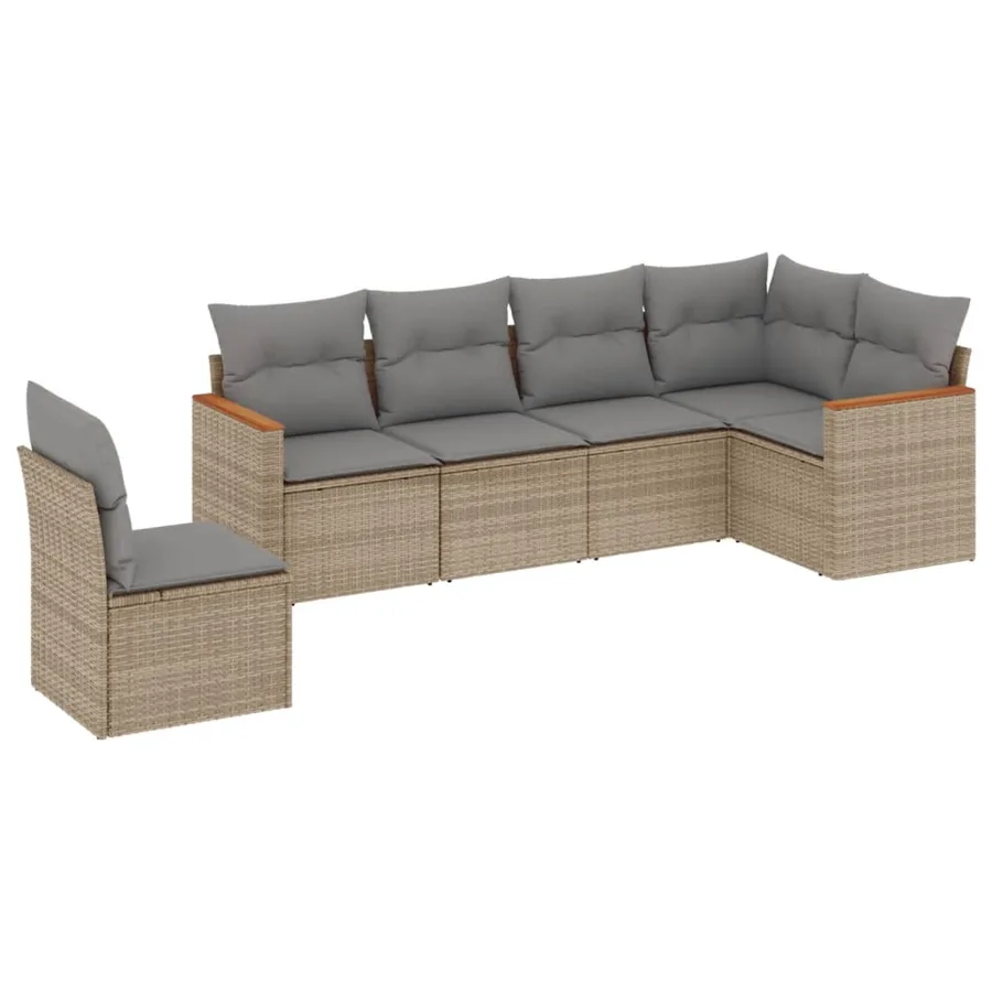 Salon de jardin avec coussins 6 pcs beige résine tressée - 2