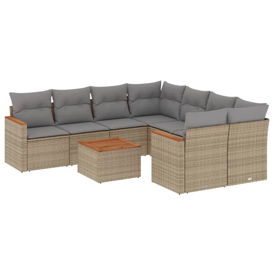Salon de jardin avec coussins 9 pcs beige résine tressée - 2