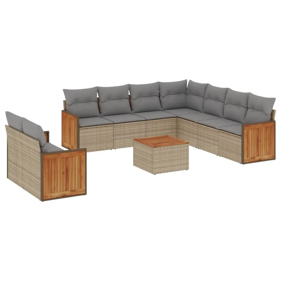 Salon de jardin avec coussins 10 pcs beige résine tressée - 2