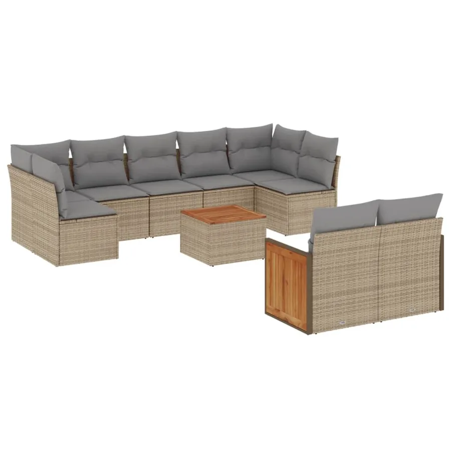 Salon de jardin avec coussins 10 pcs beige résine tressée - 2