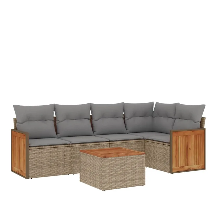 Salon de jardin avec coussins 6 pcs beige résine tressée - 2