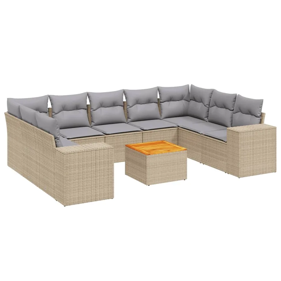 Salon de jardin avec coussins 10 pcs beige résine tressée - 2