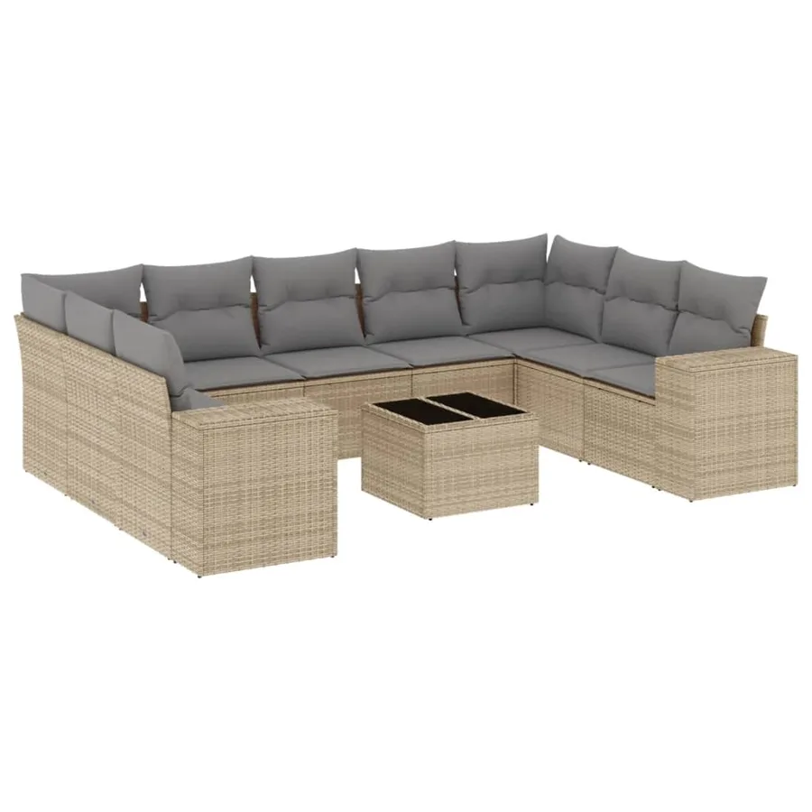 Salon de jardin avec coussins 10 pcs beige résine tressée - 2