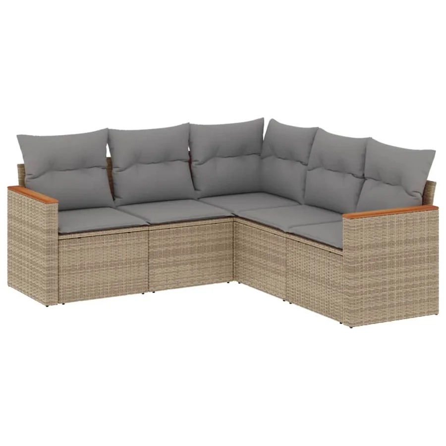 Salon de jardin avec coussins 5 pcs beige résine tressée - 2