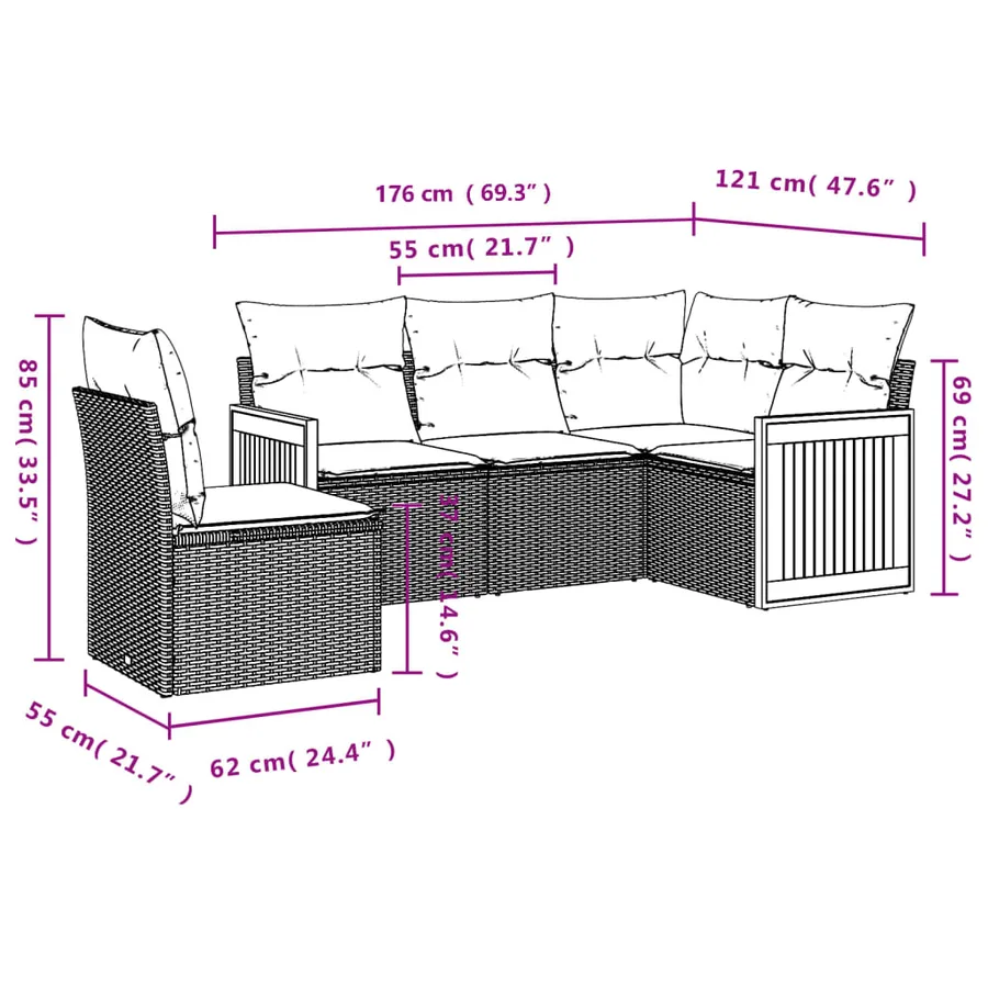 Salon de jardin avec coussins 5 pcs beige résine tressée - 3