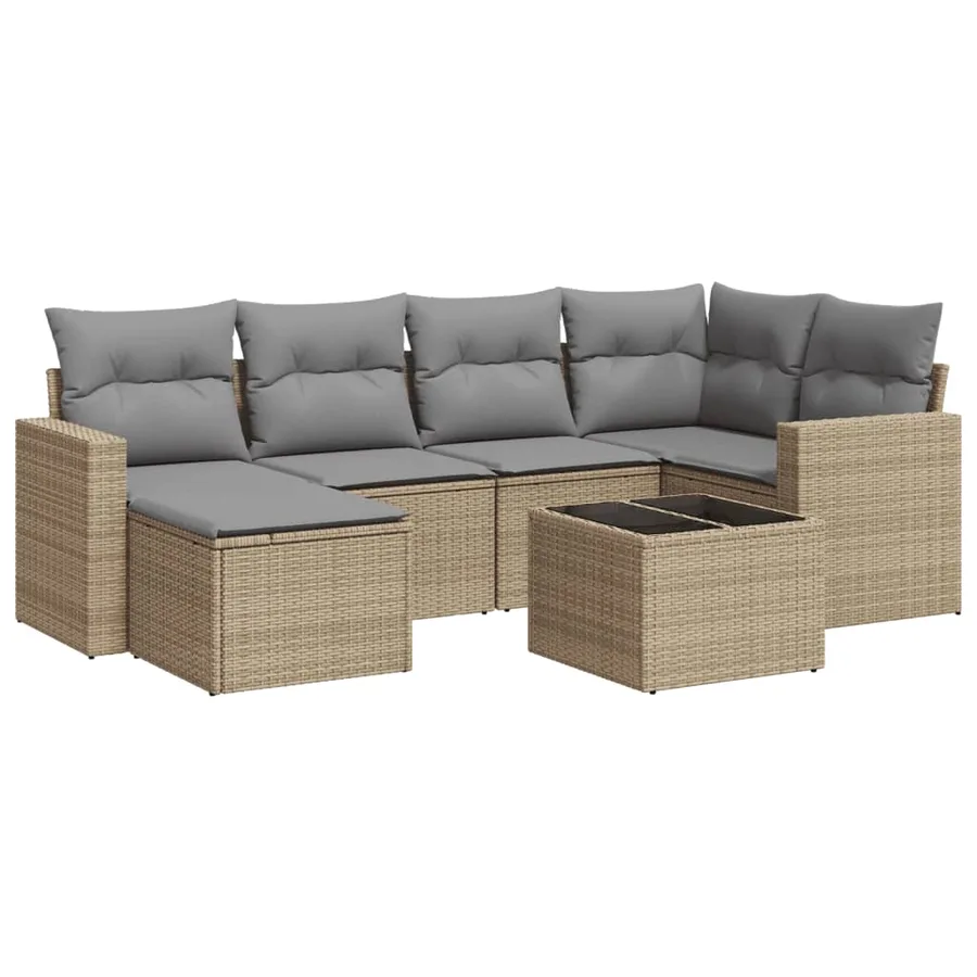 Salon de jardin avec coussins 7 pcs beige résine tressée - 2