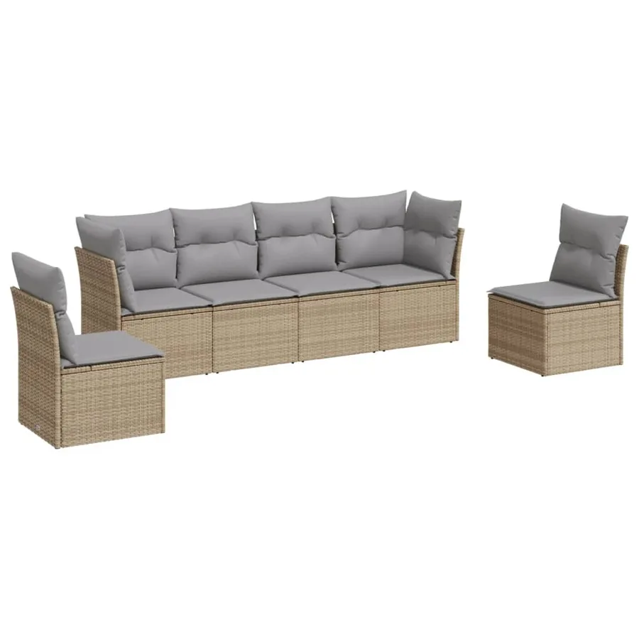 Salon de jardin avec coussins 6 pcs beige résine tressée - 2