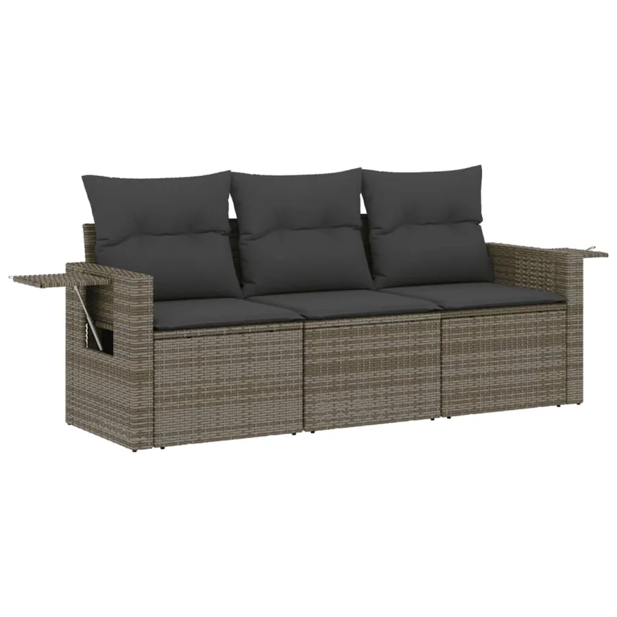 Salon de jardin avec coussins 3 pcs gris résine tressée - 2