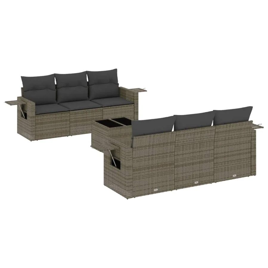 Salon de jardin avec coussins 7 pcs gris résine tressée - 2