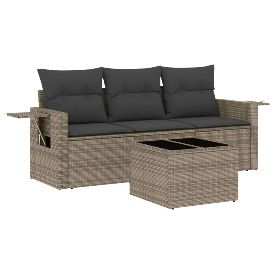 Salon de jardin 4 pcs avec coussins gris résine tressée - 2