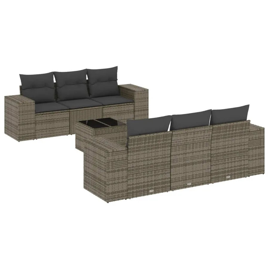 Salon de jardin avec coussins 7 pcs gris résine tressée - 2