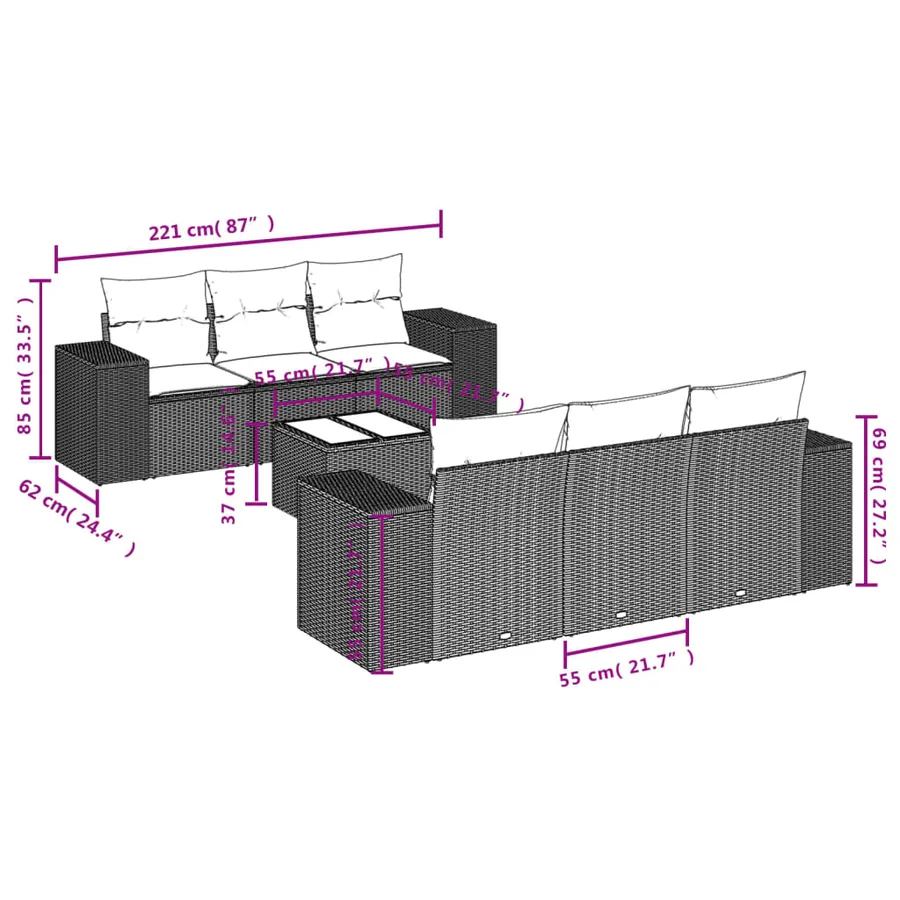 Salon de jardin avec coussins 7 pcs gris résine tressée - 3