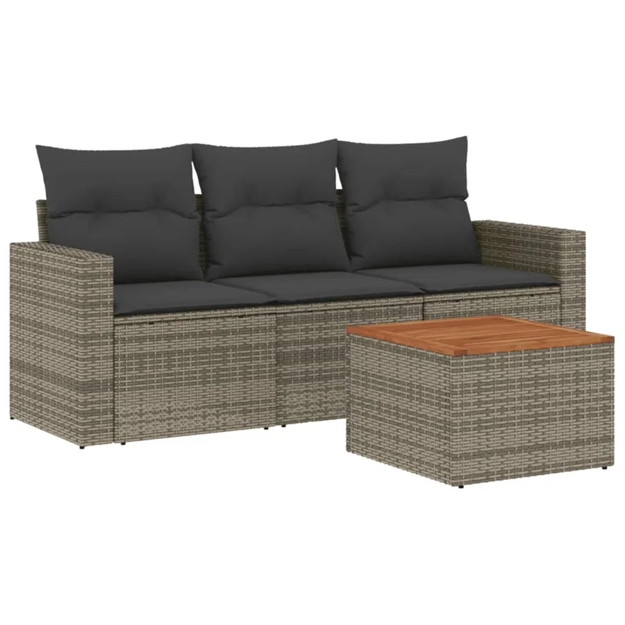 Salon de jardin 4 pcs avec coussins gris résine tressée - 2