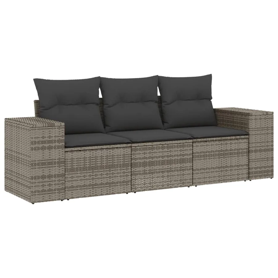 Salon de jardin avec coussins 3 pcs gris résine tressée - 2