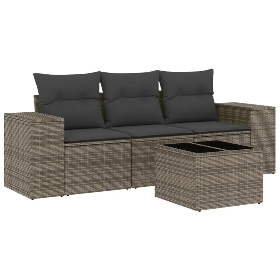 Salon de jardin 4 pcs avec coussins gris résine tressée - 2