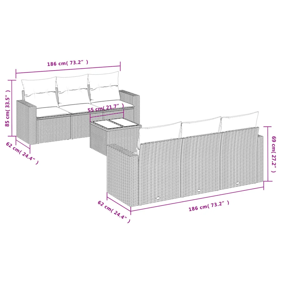 Salon de jardin avec coussins 7 pcs gris résine tressée - 3