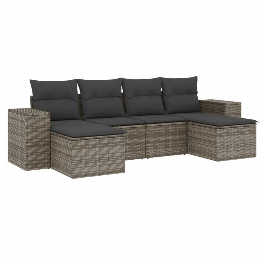 Salon de jardin 6 pcs avec coussins gris résine tressée - 2