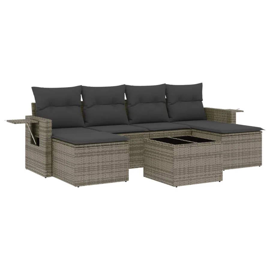 Salon de jardin avec coussins 7 pcs gris résine tressée - 2