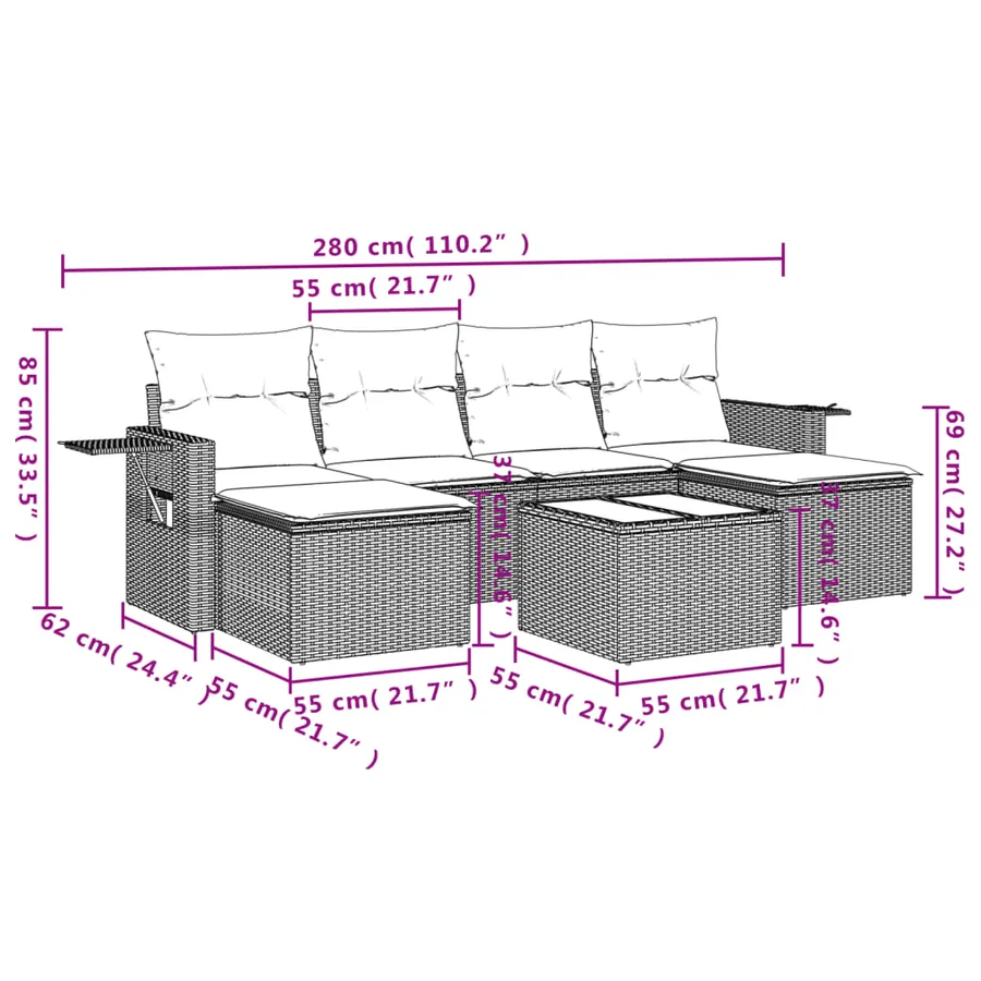 Salon de jardin avec coussins 7 pcs gris résine tressée - 3
