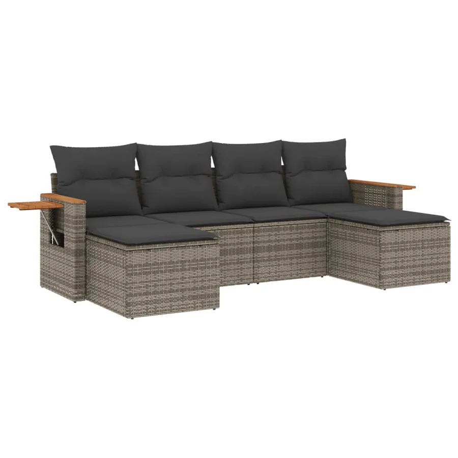 Salon de jardin 6 pcs avec coussins gris résine tressée - 2