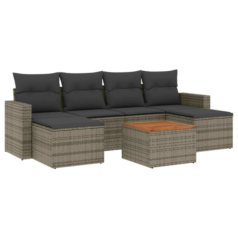 Salon de jardin avec coussins 7 pcs gris résine tressée - 2