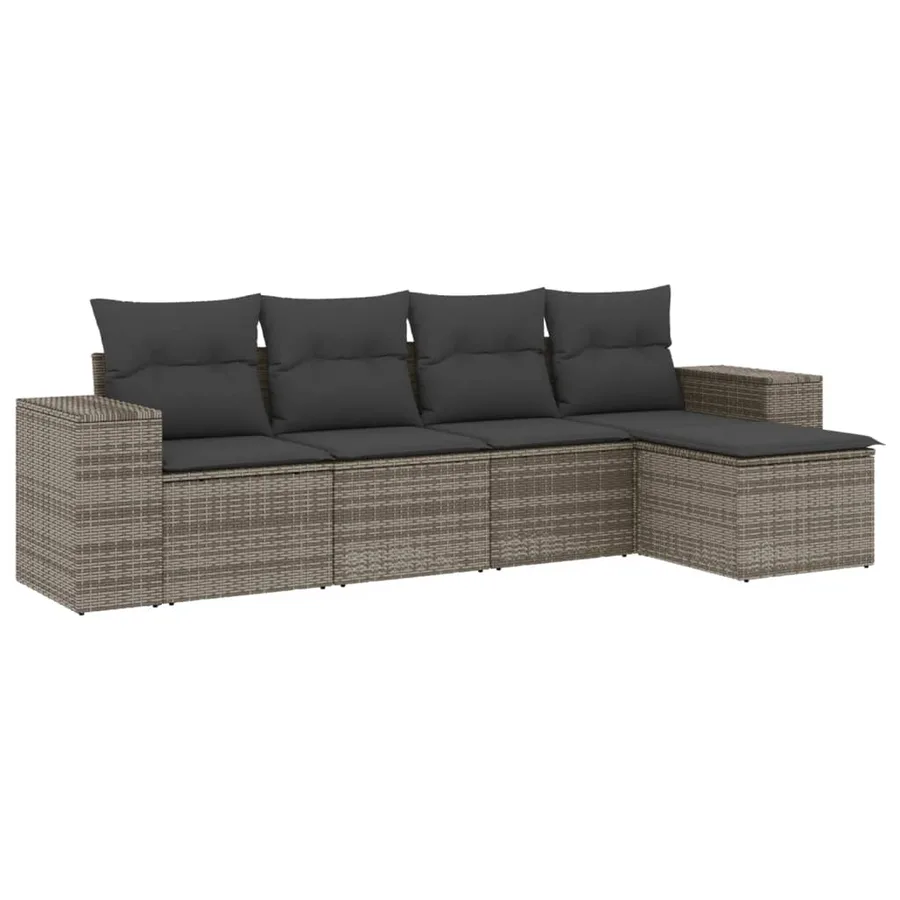 Salon de jardin 5 pcs avec coussins gris résine tressée - 2