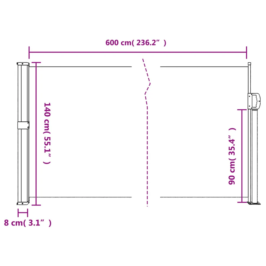 Auvent latéral rétractable rouge 140x600 cm - 10