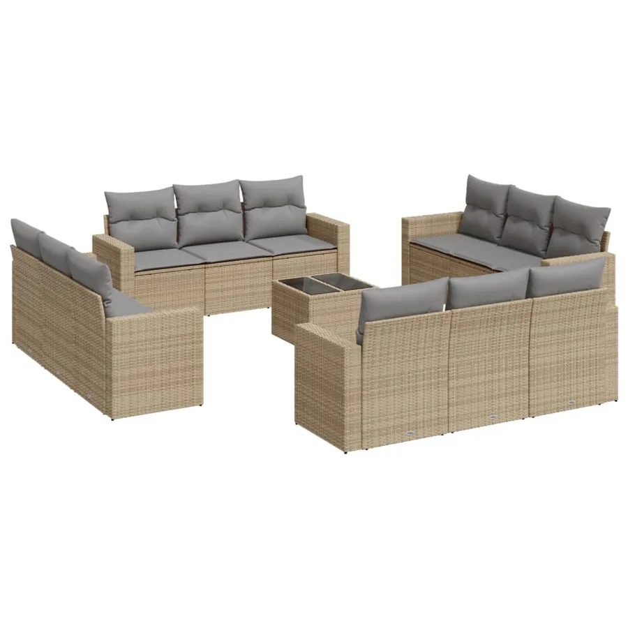 Salon de jardin avec coussins 13 pcs beige résine tressée - 2
