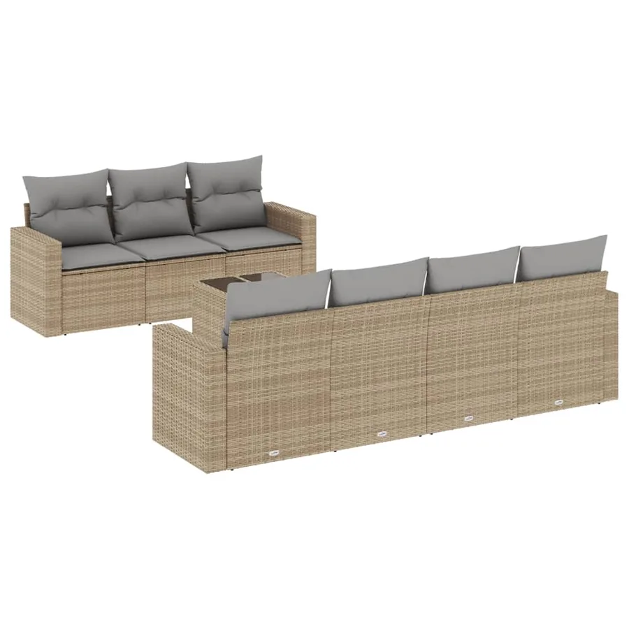 Salon de jardin avec coussins 8 pcs beige résine tressée - 2