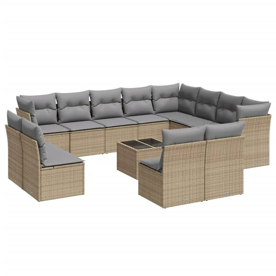 Salon de jardin avec coussins 13 pcs beige résine tressée - 2