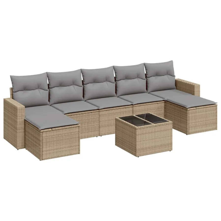Salon de jardin avec coussins 8 pcs beige résine tressée - 2