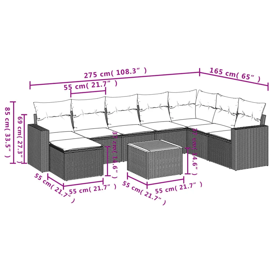 Salon de jardin avec coussins 9pcs mélange beige résine tressée - 3