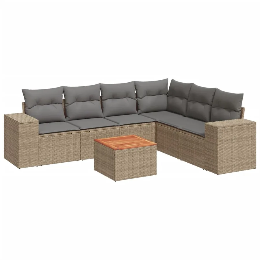 Salon de jardin avec coussins 7 pcs beige résine tressée - 2