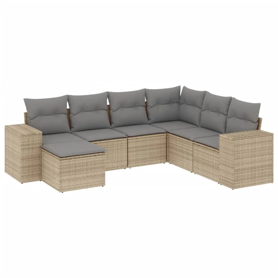 Salon de jardin avec coussins 7 pcs beige résine tressée - 2