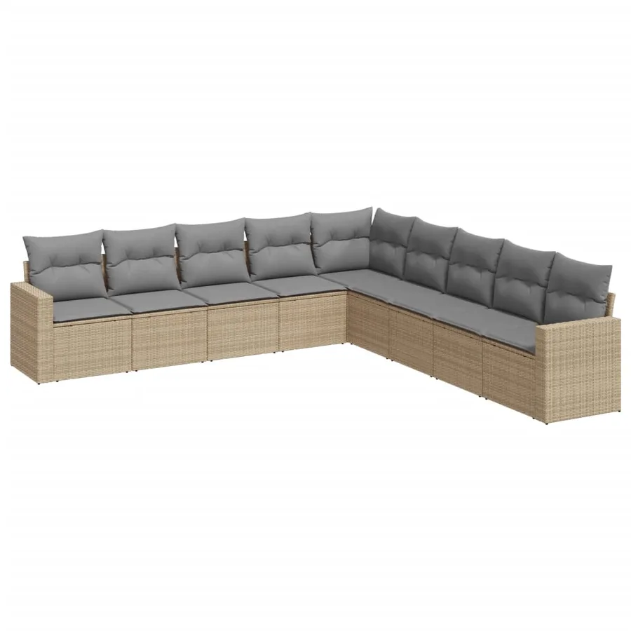 Salon de jardin avec coussins 9 pcs beige résine tressée - 2