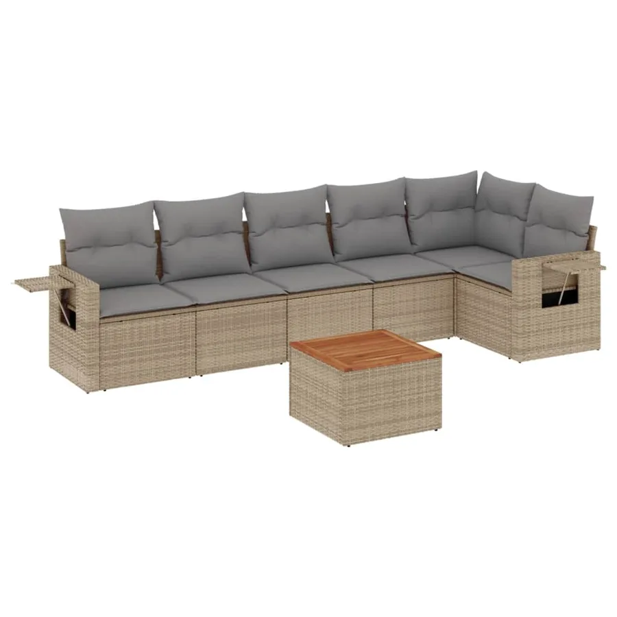 Salon de jardin avec coussins 7pcs mélange beige résine tressée - 2