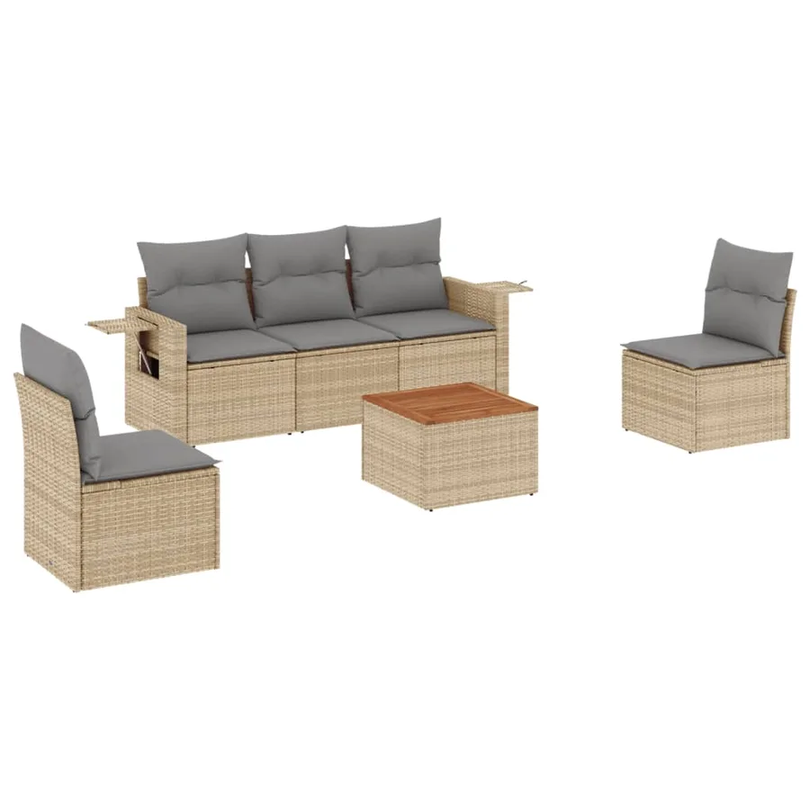 Salon de jardin avec coussins 6pcs mélange beige résine tressée - 2