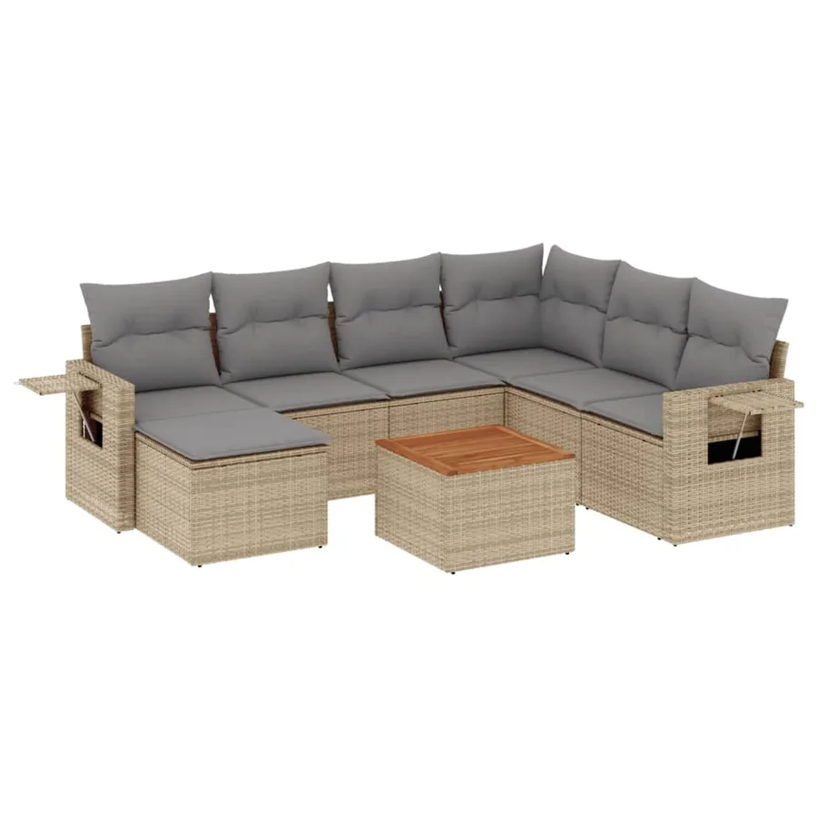Salon de jardin avec coussins 8pcs mélange beige résine tressée - 2