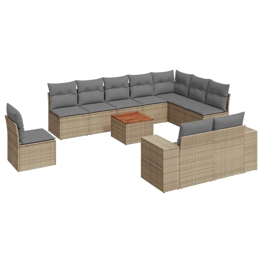 Salon de jardin 11 pcs avec coussins beige résine tressée - 2
