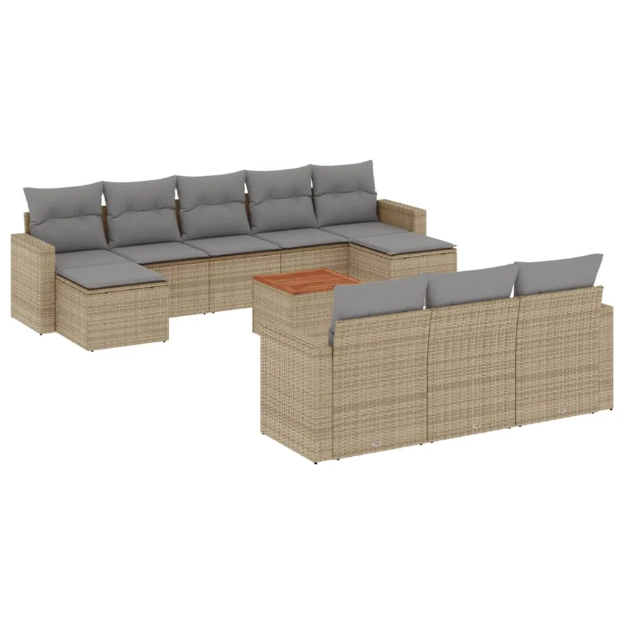 Salon de jardin et coussins 11 pcs mélange beige résine tressée - 2